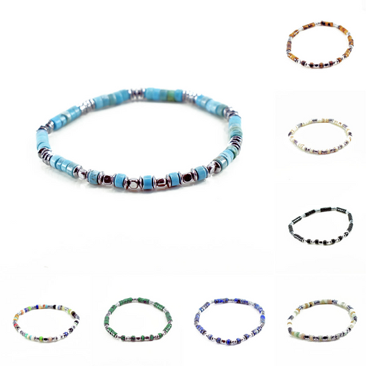 Bracciale elastico in Pietre Dure ed Ematite a Rondelle