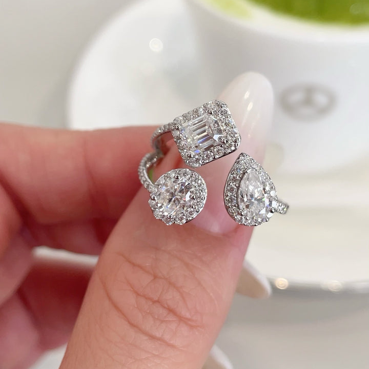 Anello 3 Zirconi Irregolari, ARGENTO 925