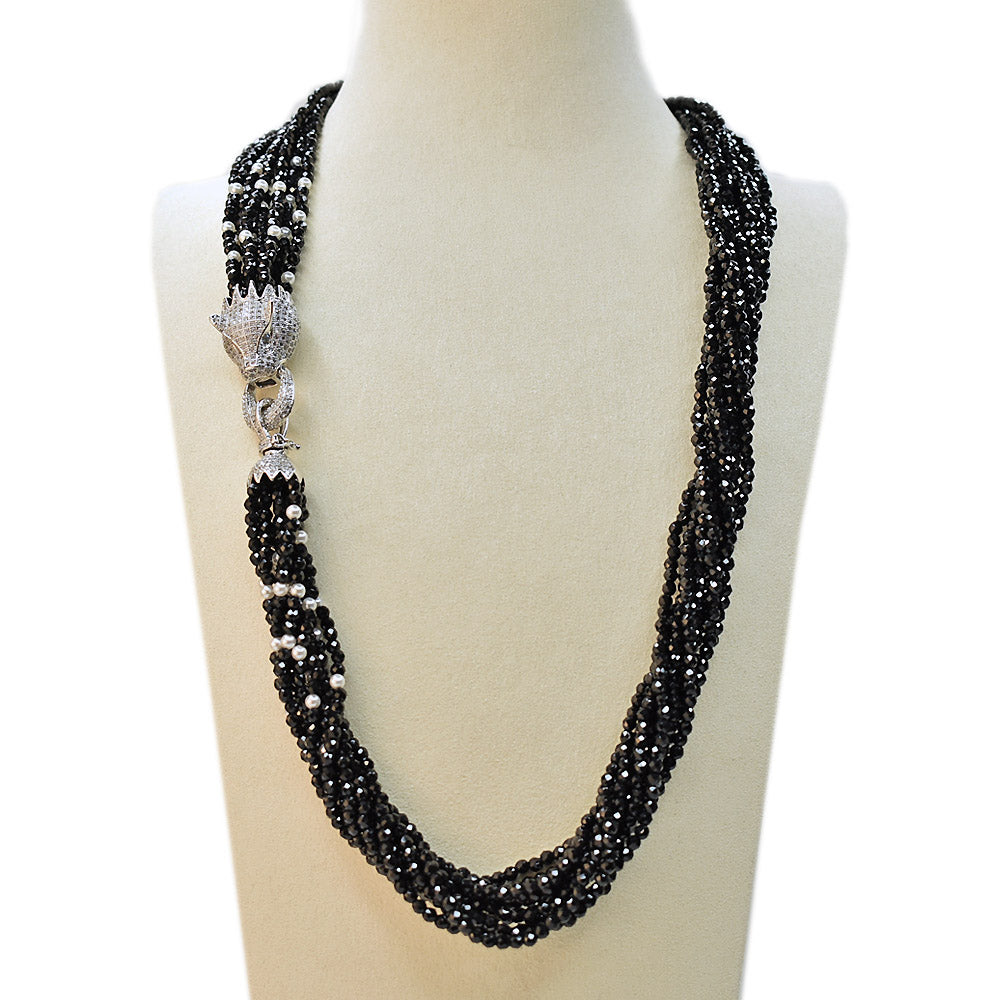 Long Necklace with Multicolor Sapphire Stones, S925 Silver and Gold