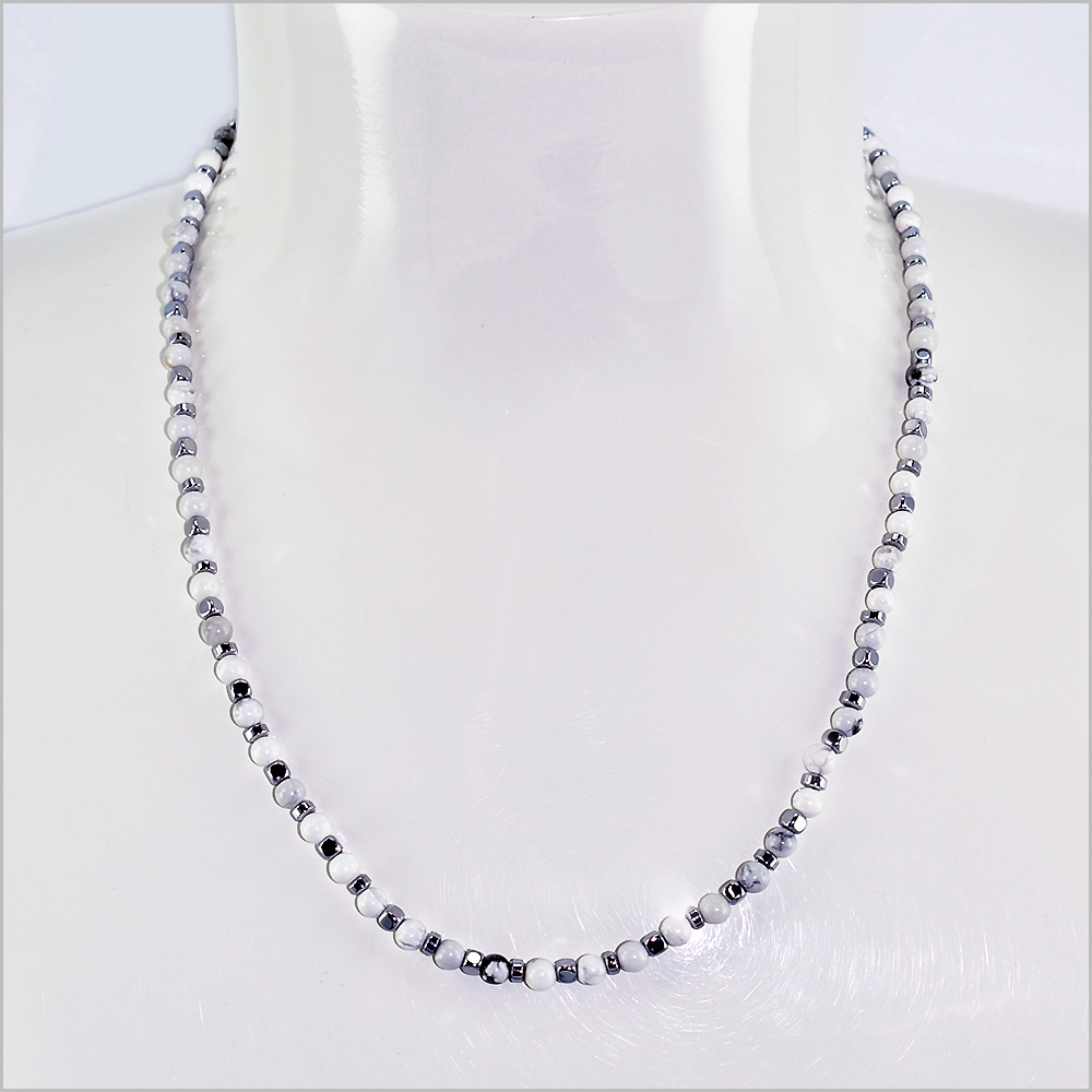 Collana Catena con Aulite Bianca, Acciaio Inox