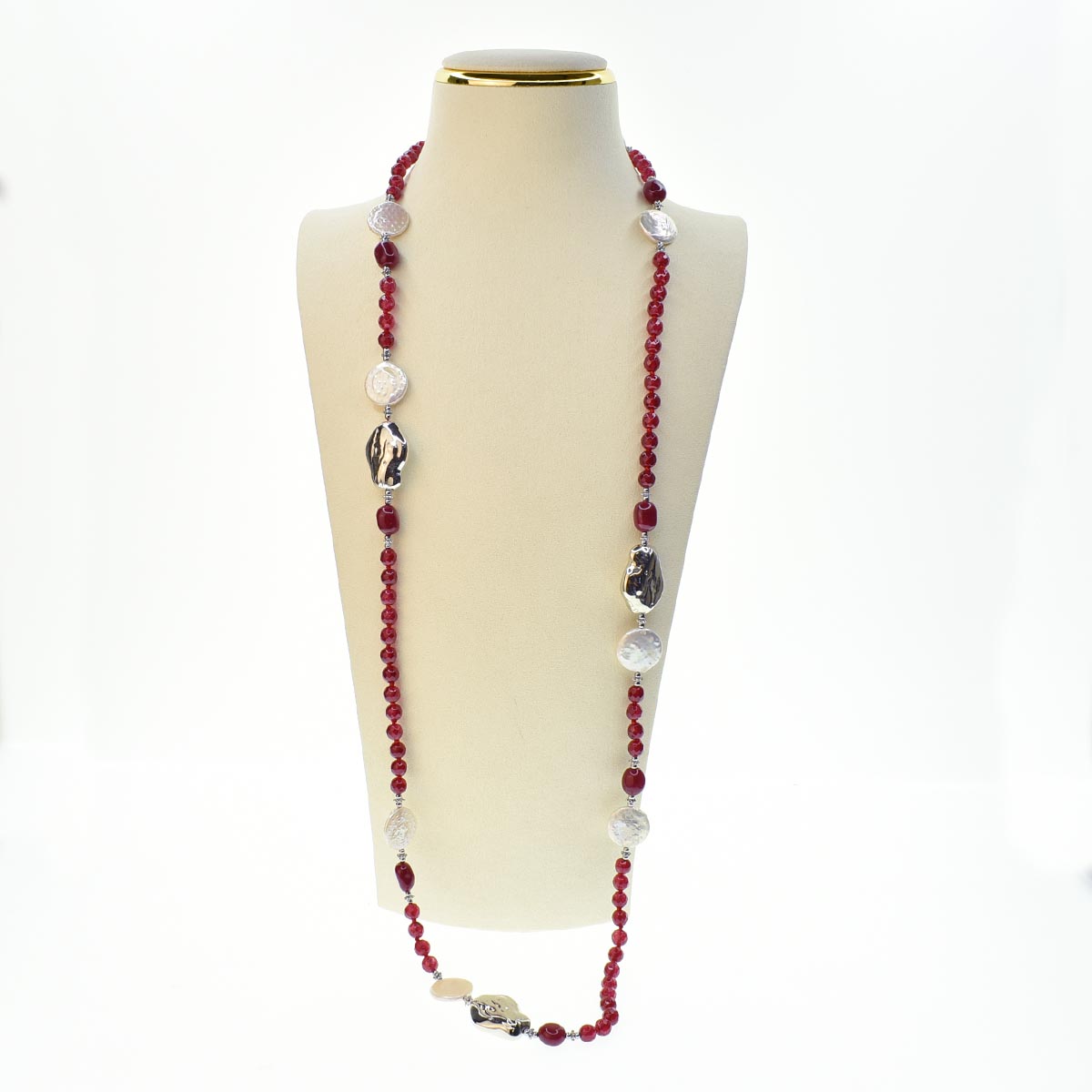 Long Necklace with Multicolor Sapphire Stones, S925 Silver and Gold