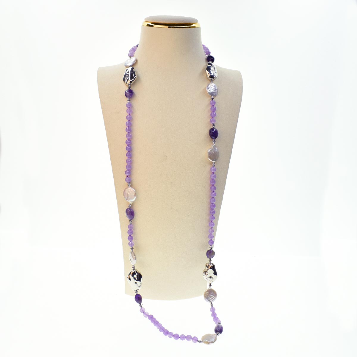 Long Necklace with Multicolor Sapphire Stones, S925 Silver and Gold