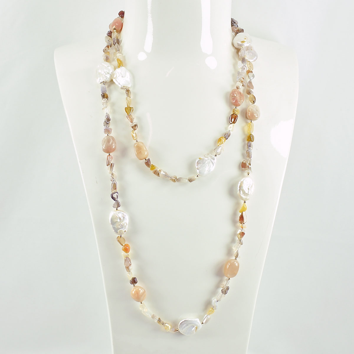 Long Necklace with Multicolor Sapphire Stones, S925 Silver and Gold