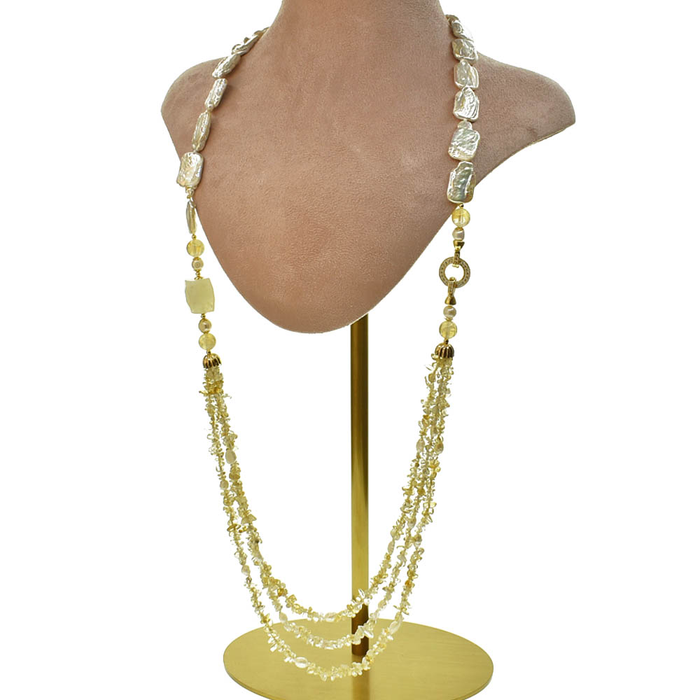 Long Necklace with Multicolor Sapphire Stones, S925 Silver and Gold