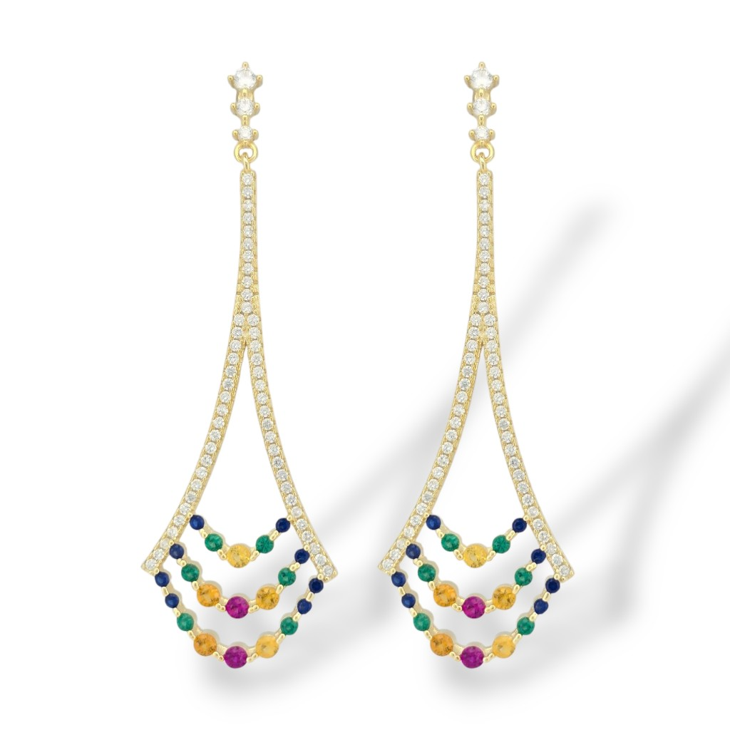 Chandelier Pendant Earrings, S925 Silver and Gold