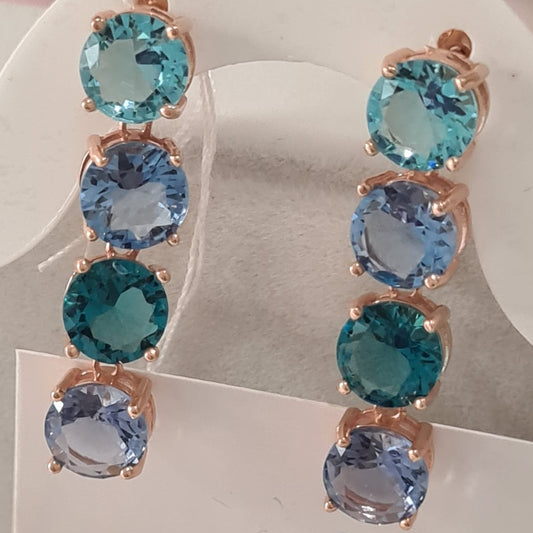 Orecchini Pendenti Brillanti Multicolore, in Argento S925