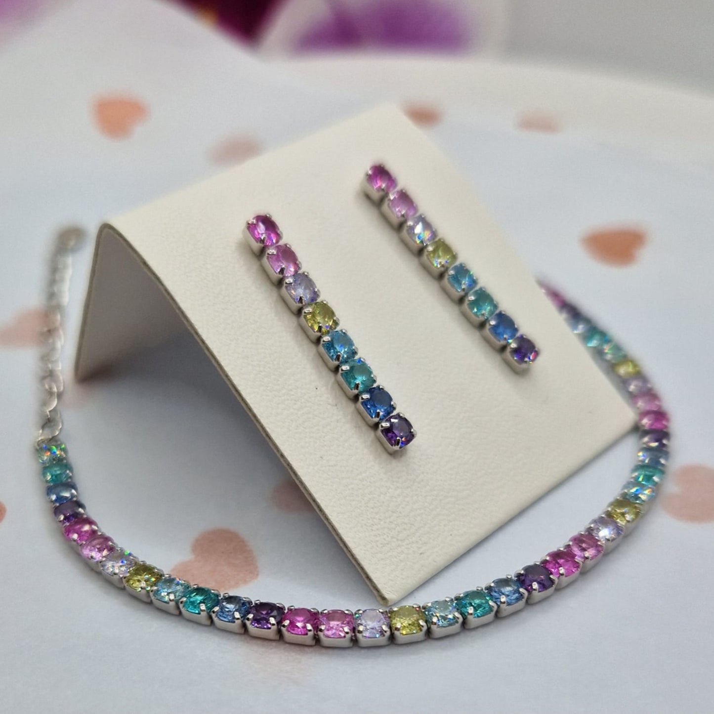 Orecchini Tennis Multicolor Paraiba in Argento 925, NUOVA PRODUZIONE