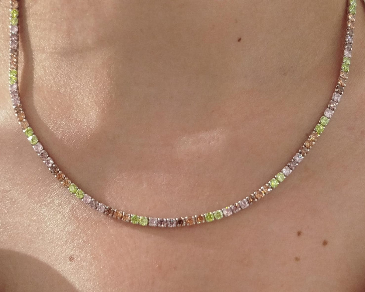 Harlequin Tennis Necklace, 3mm, 925 Silver and Zirconia