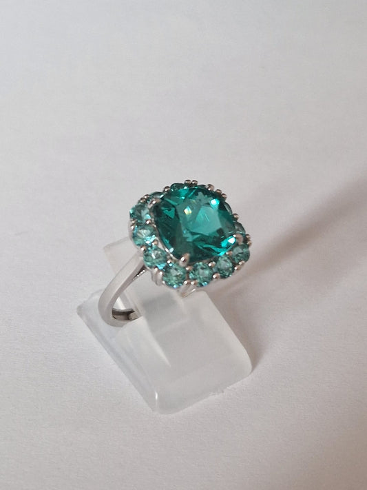 Anello Quadrato Brillante, in Argento 925