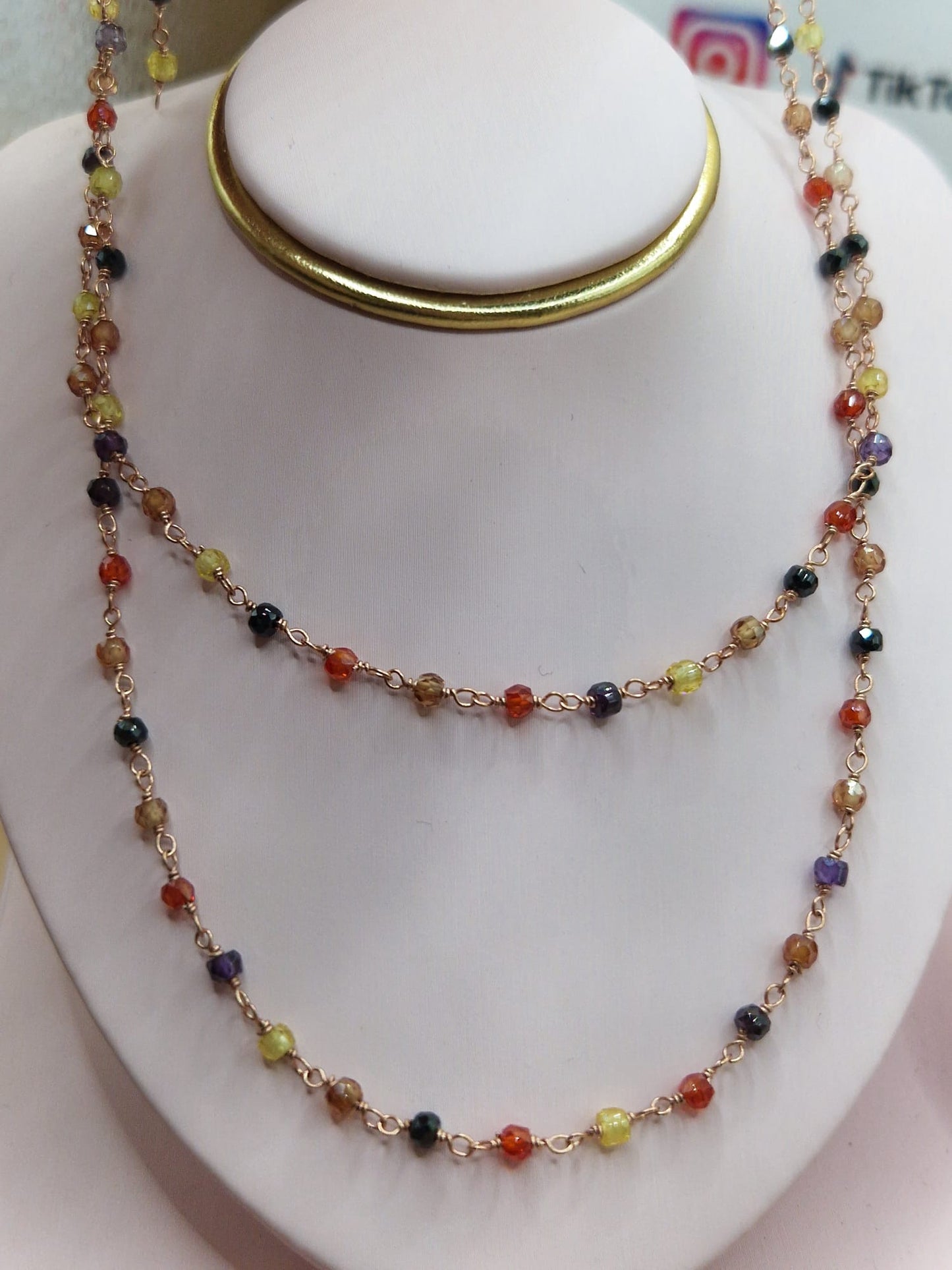 Collana Arlecchino Colori Scuri, Stile Rosario, Argento S925