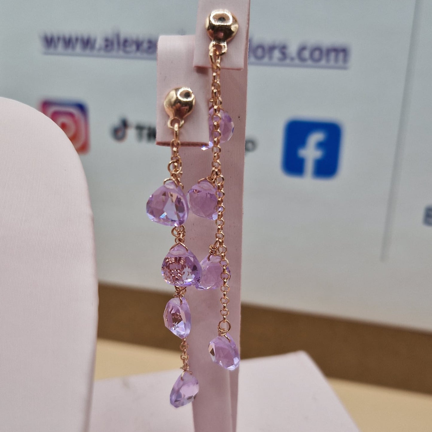 Orecchini Gocce Lilla, Argento Rosè