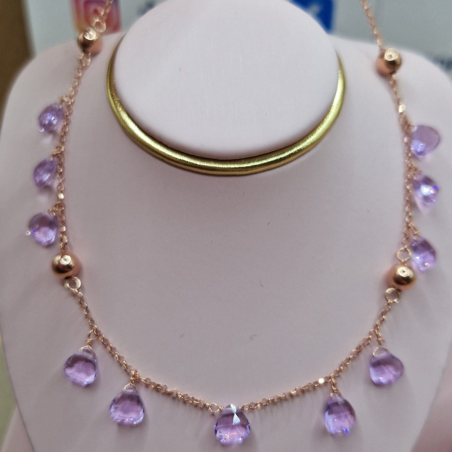 Collana Gocce Lilla, Argento Rosè