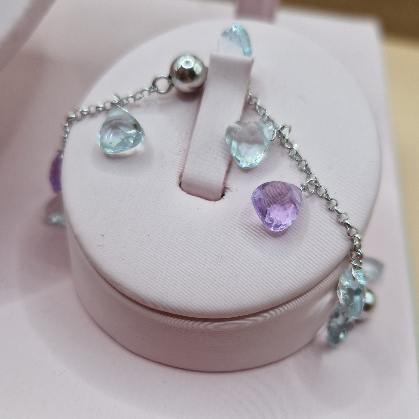 Bracciale Gocce Lilla ed Acquamarina, Argento s925