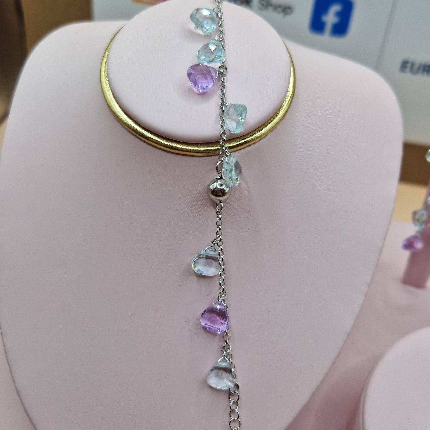Bracciale Gocce Lilla ed Acquamarina, Argento s925