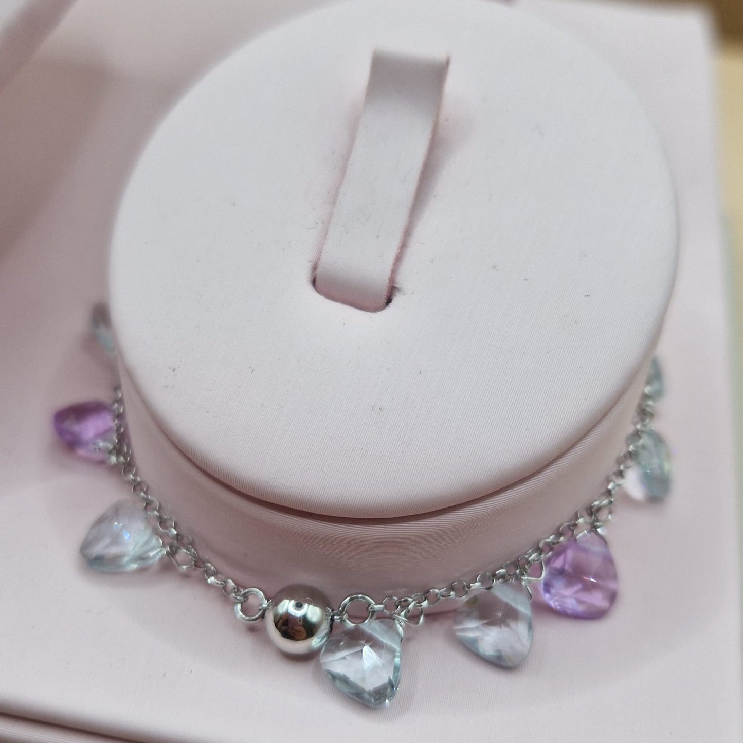Bracciale Gocce Lilla ed Acquamarina, Argento s925