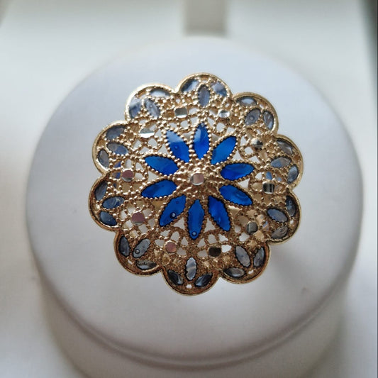 Anello Fiore in Filigrana Blu Pregiata, Argento 925 e Bagno in Oro 18k