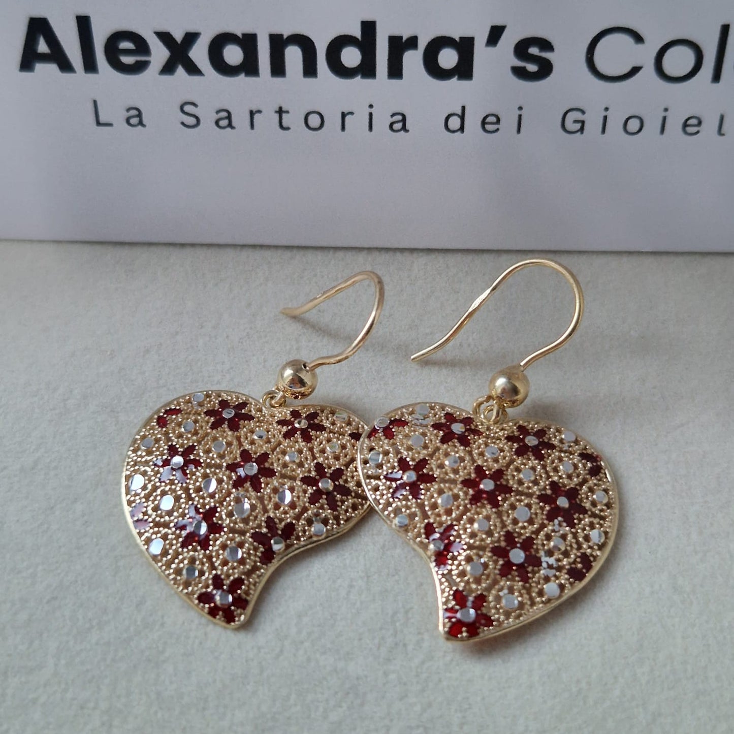 Ciondolo Cuore Piatto, in Filigrana, Argento 925 e Bagno in Oro