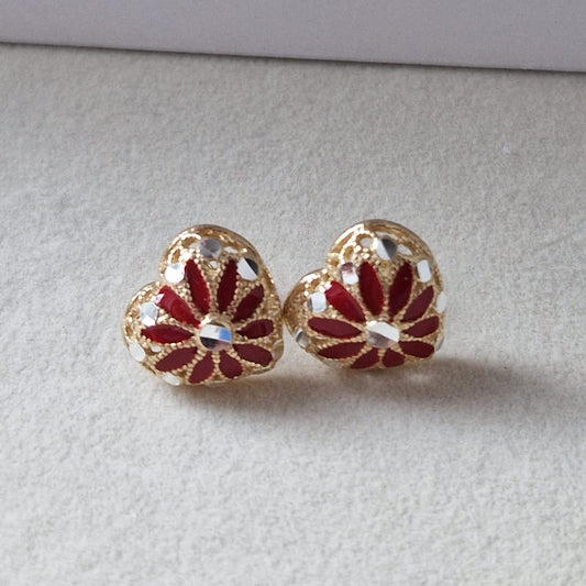 Orecchini Cuore con Fiore, in Filigrana, Argento 925 e Bagno in Oro