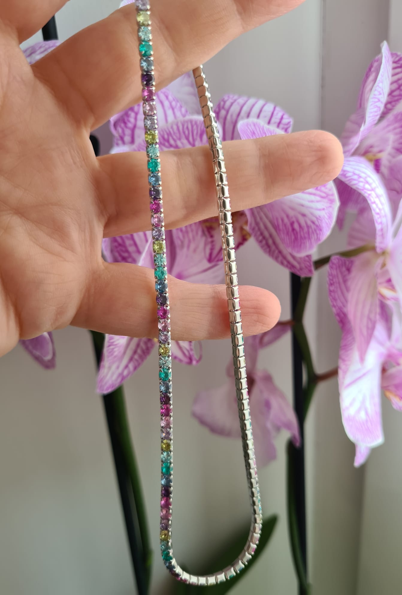Rhodium Tennis Necklaces, 3mm, 925 Silver and Zirconia