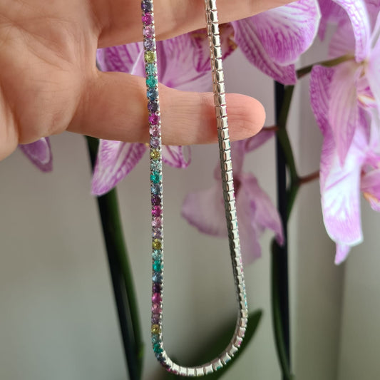 Rhodium Tennis Necklaces, 3mm, 925 Silver and Zirconia