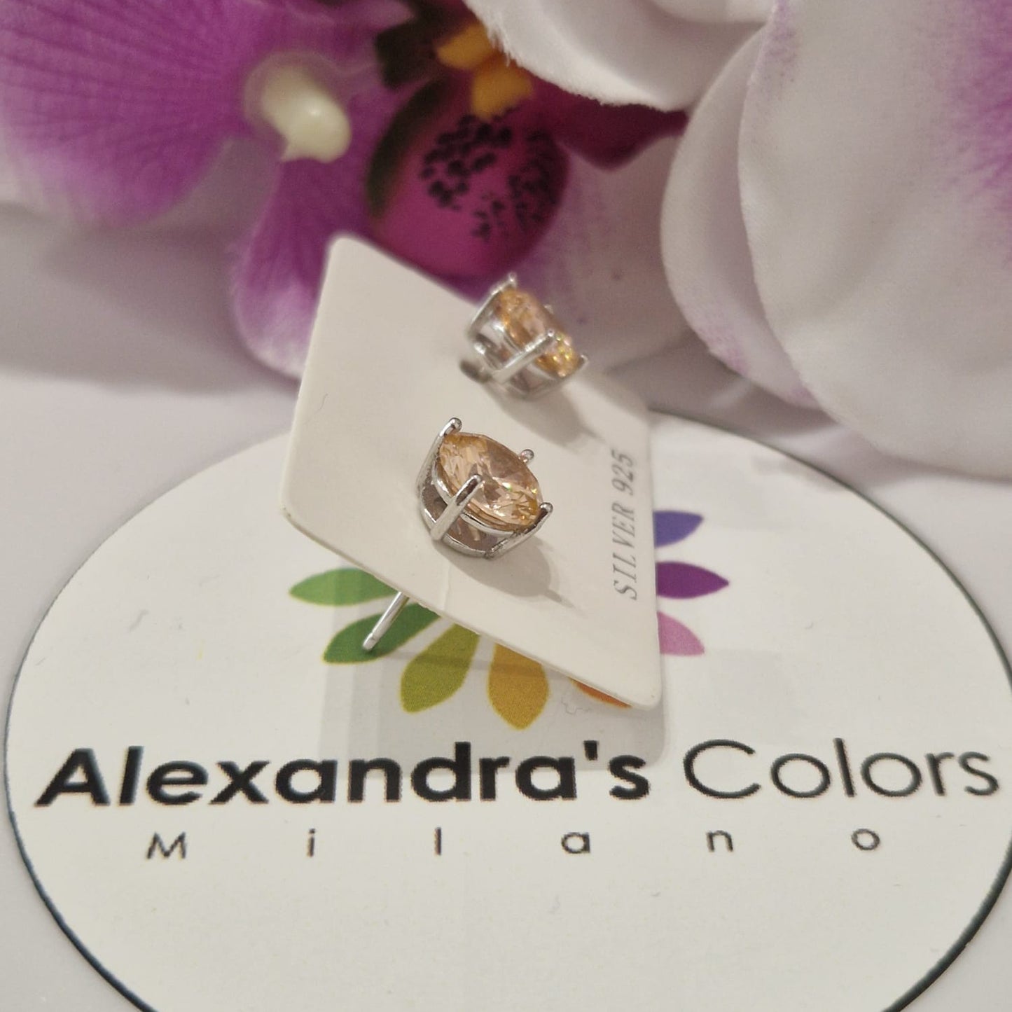 Orecchini Punto Luce COLOR 6mm, Produzione Esclusiva, Argento 925