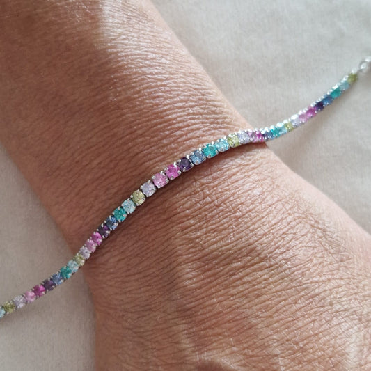 Bracciale Tennis Multicolor Paraiba , in Argento S925 NUOVA PRODUZIONE
