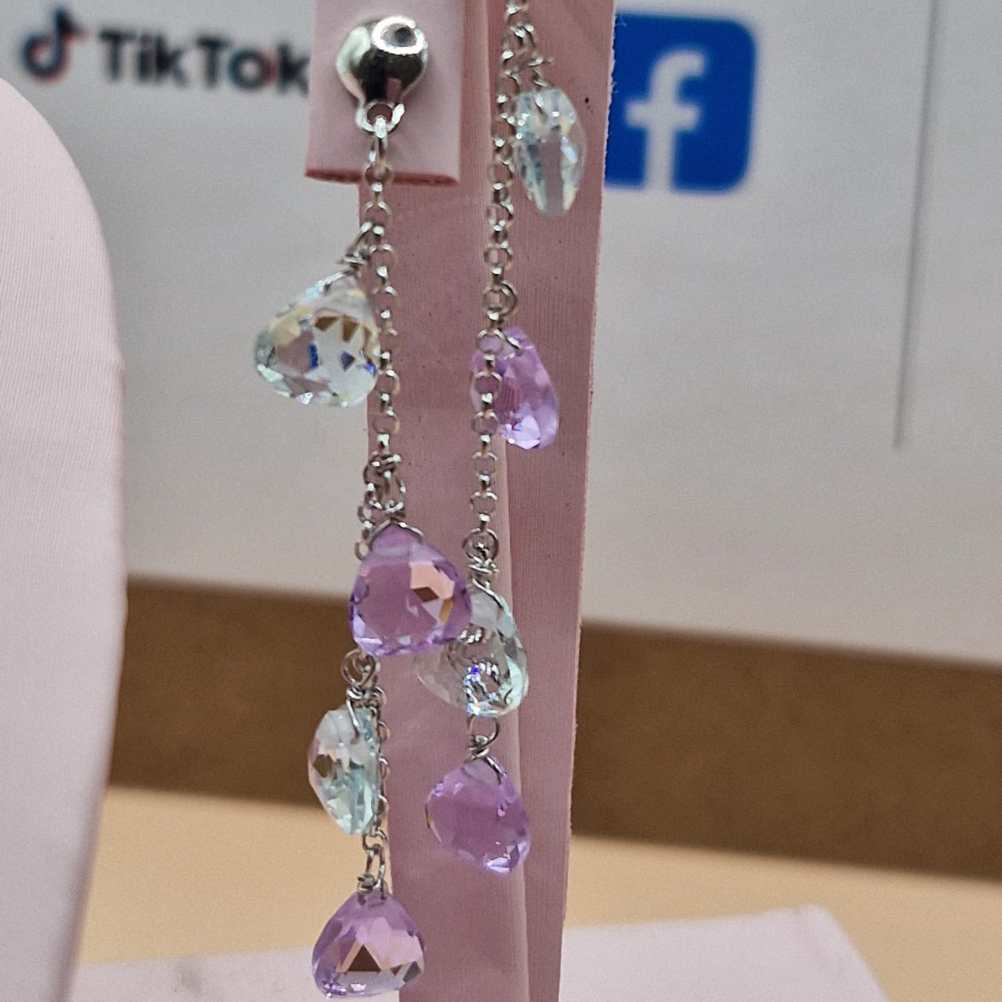 Orecchini Gocce Lilla e Acquamarina, Argento s925