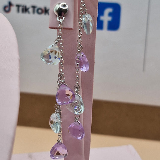 Orecchini Gocce Lilla e Acquamarina, Argento s925