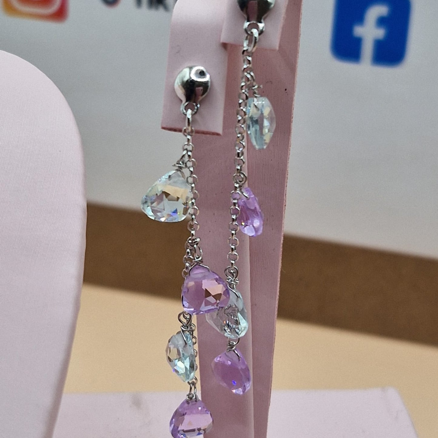 Orecchini Gocce Lilla e Acquamarina, Argento s925