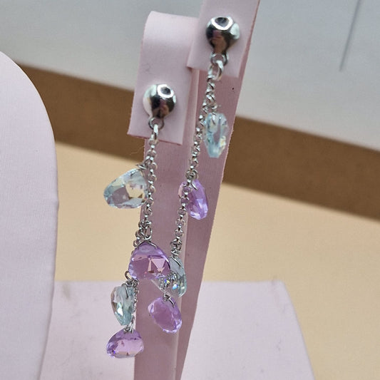Lilac and Aquamarine Drop Earrings, s925 Silver