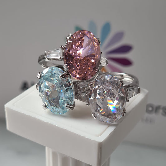 Anello Ovale Big Taglio ICE BIANCO, in Argento S925 - OUTLET