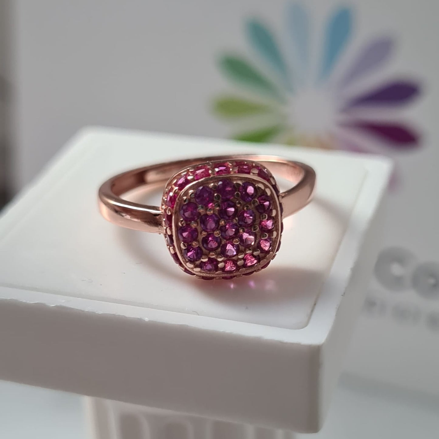 Anello Quadrato con Zirconi, in Argento S925