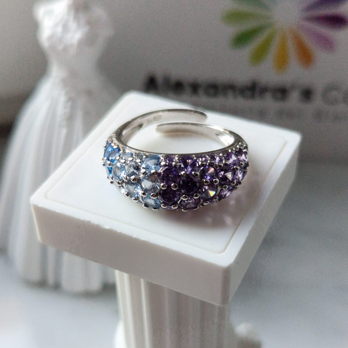 Anello Bomby Azzurro e Viola, Argento s925