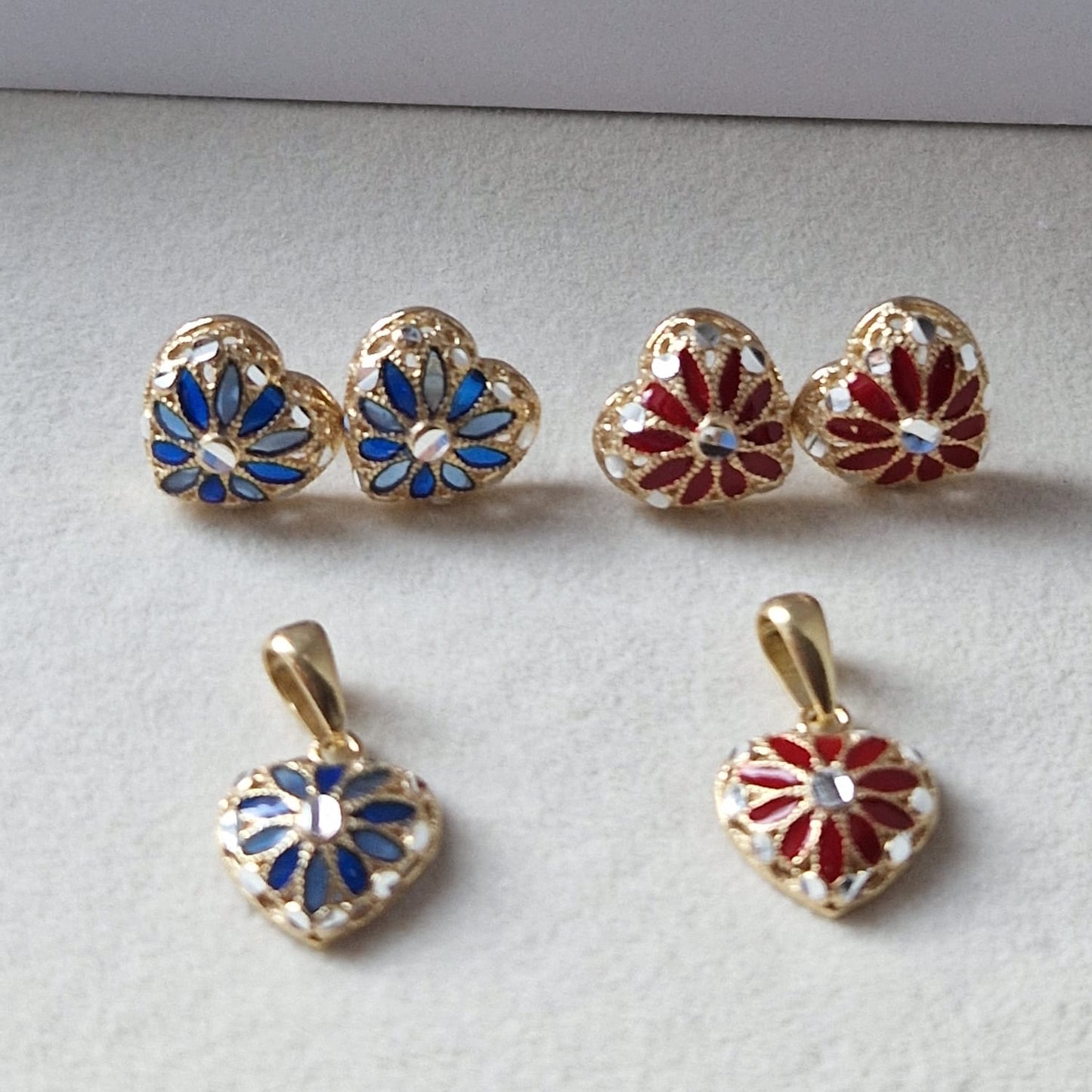 Ciondolo Cuore con Fiore, in Filigrana, Argento 925 e Bagno in Oro