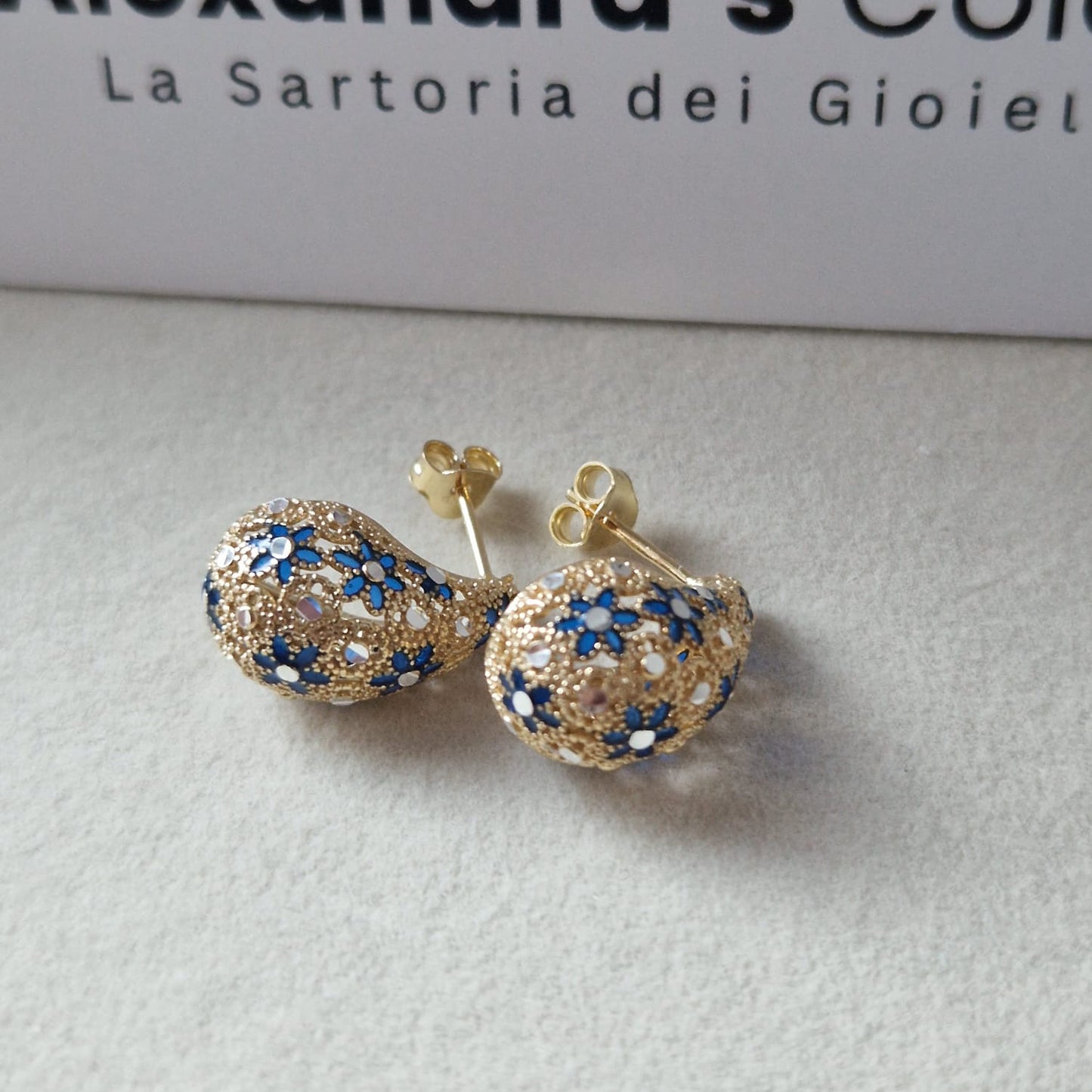 Orecchini Goccia, Preziosi, in Filigrana, Argento 925 e Bagno in Oro