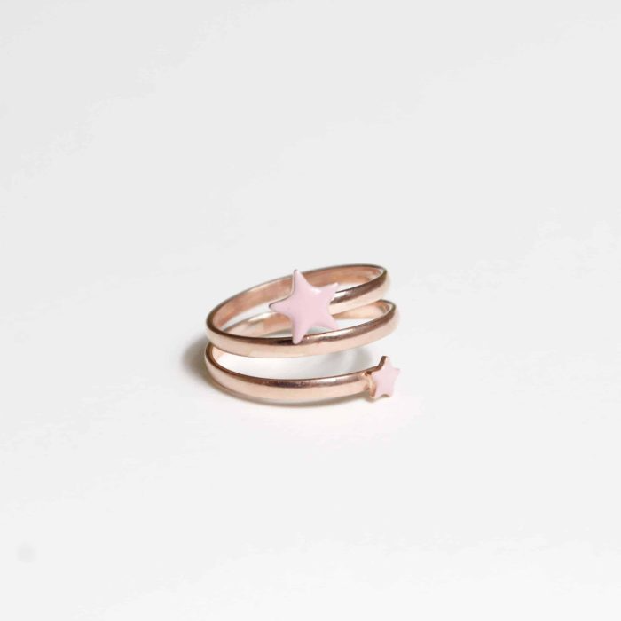 Anello filo con Stelle Smalto Rosa, in Argento S925