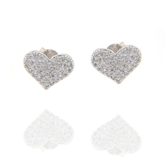 Orecchini Cuore piatto zirconato, Argento s925