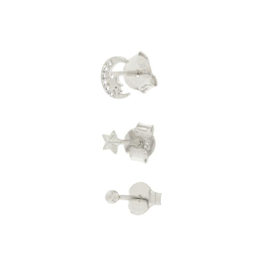 Set 3 Orecchini Luna Stelle, in Argento 925