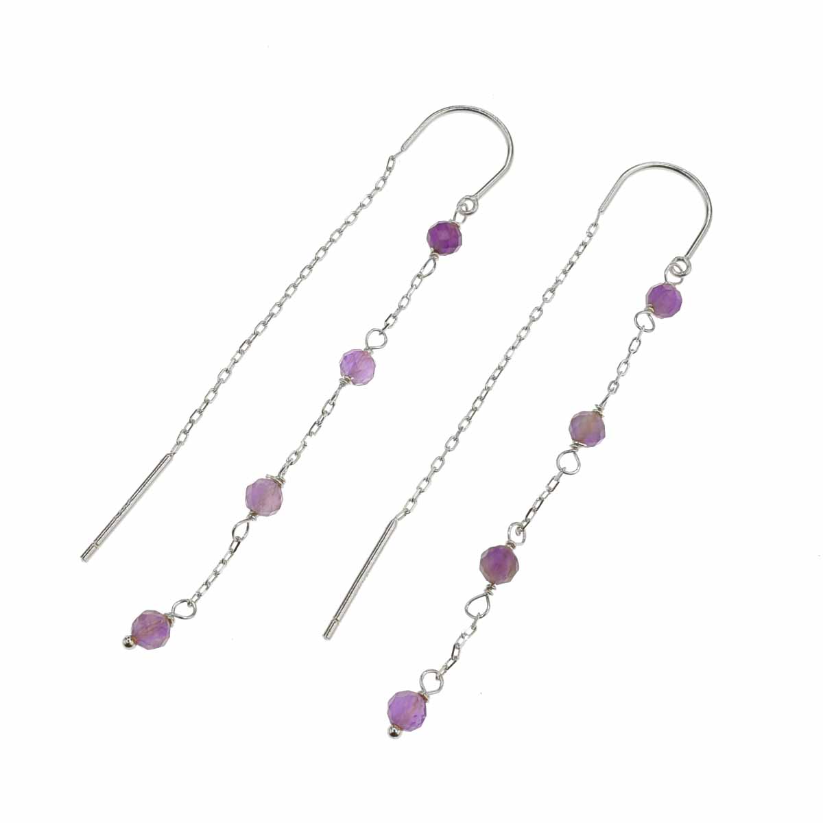 Orecchini pendenti in argento 925 con catena e pietre viola.