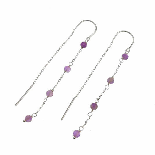 Orecchini pendenti in argento 925 con catena e pietre viola.