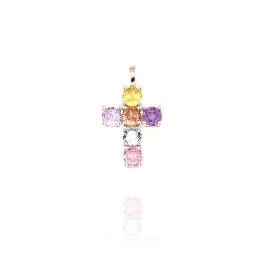 Round Zircon Cross Pendant, many Colors, Sterling Silver s925