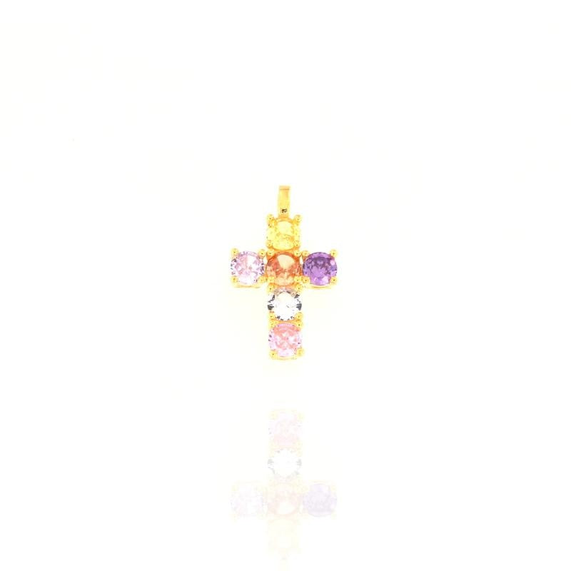 Round Zircon Cross Pendant, many Colors, Sterling Silver s925