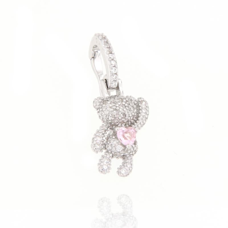 Pendente Orsetto zirconato cuore rosa, in Argento 925