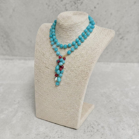 Long Necklace with Multicolor Sapphire Stones, S925 Silver and Gold
