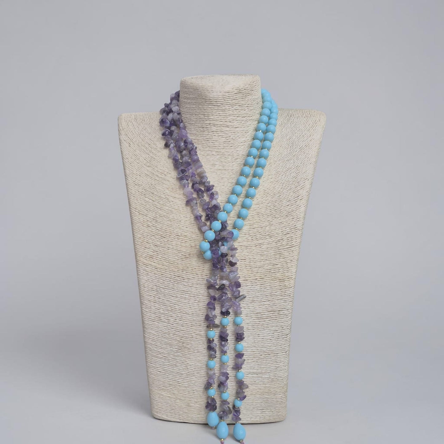 Long Necklace with Multicolor Sapphire Stones, S925 Silver and Gold