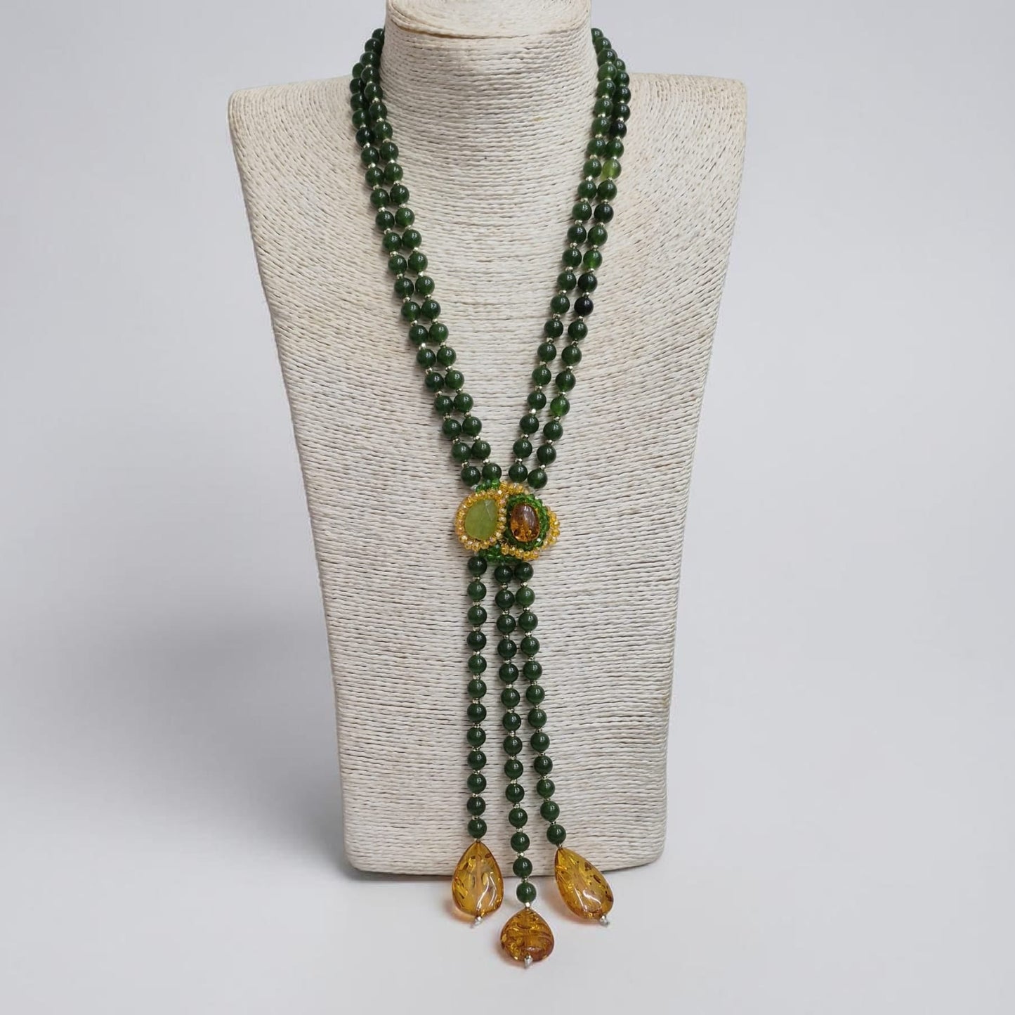 Long Necklace with Multicolor Sapphire Stones, S925 Silver and Gold