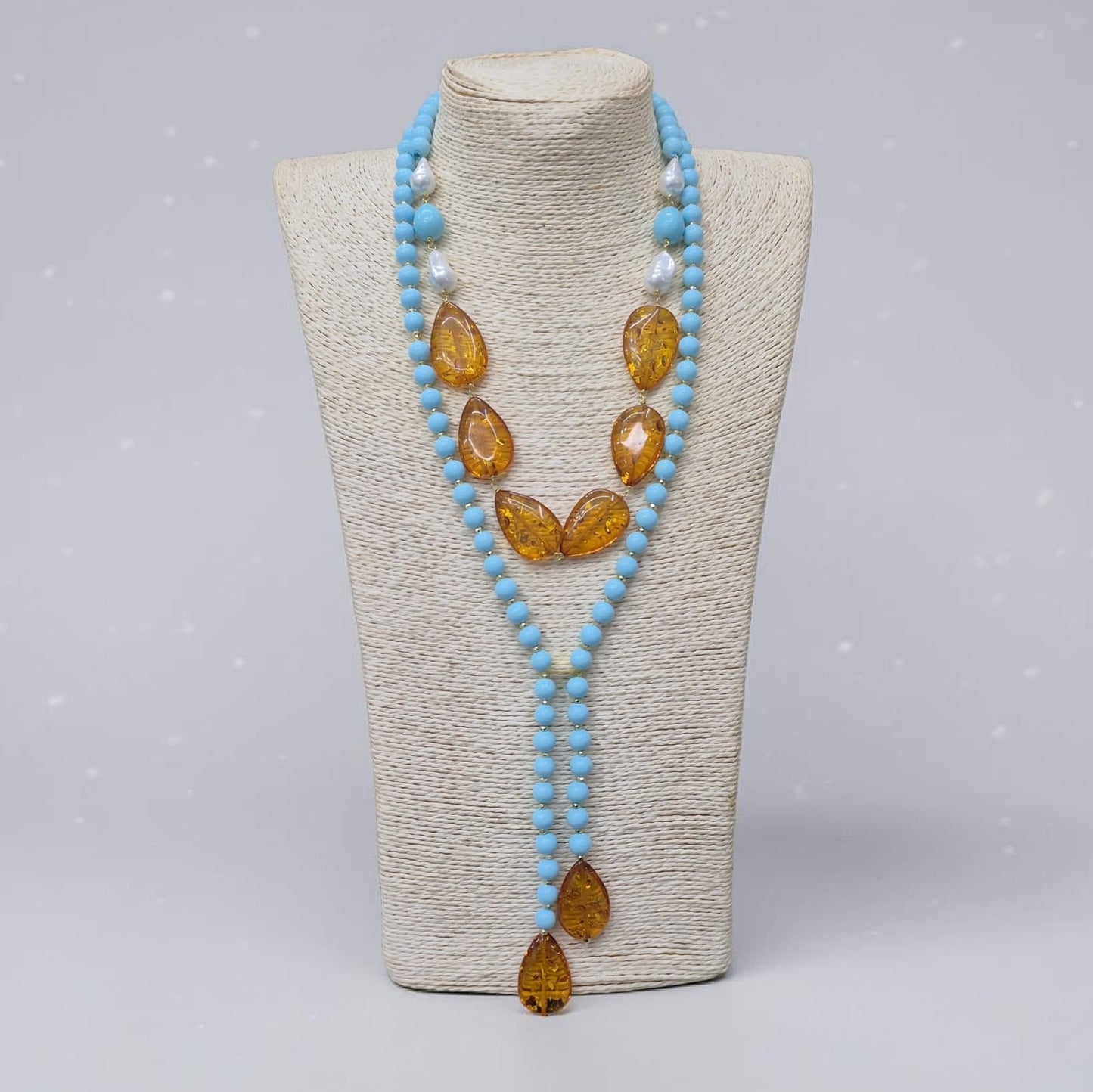 Long Necklace with Multicolor Sapphire Stones, S925 Silver and Gold