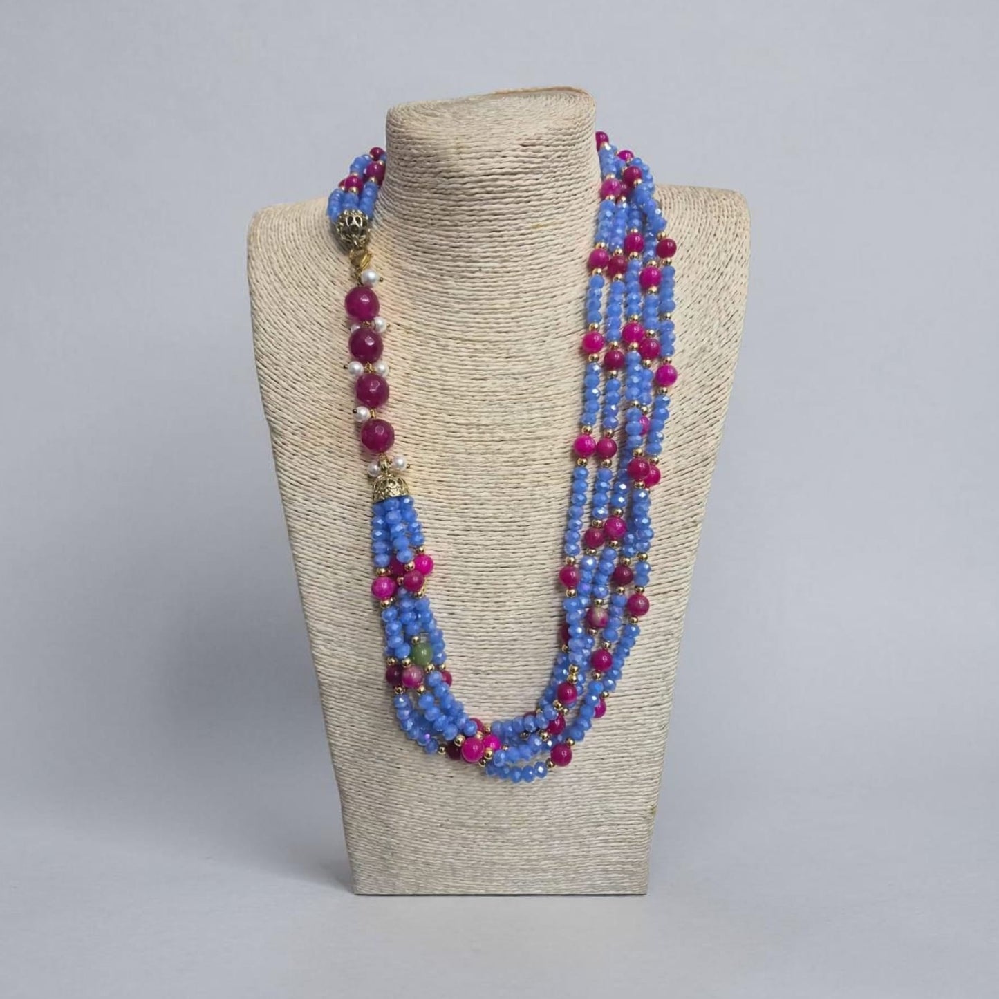 Collana Maxi con Cristalli Bluette e Corallo Rosso