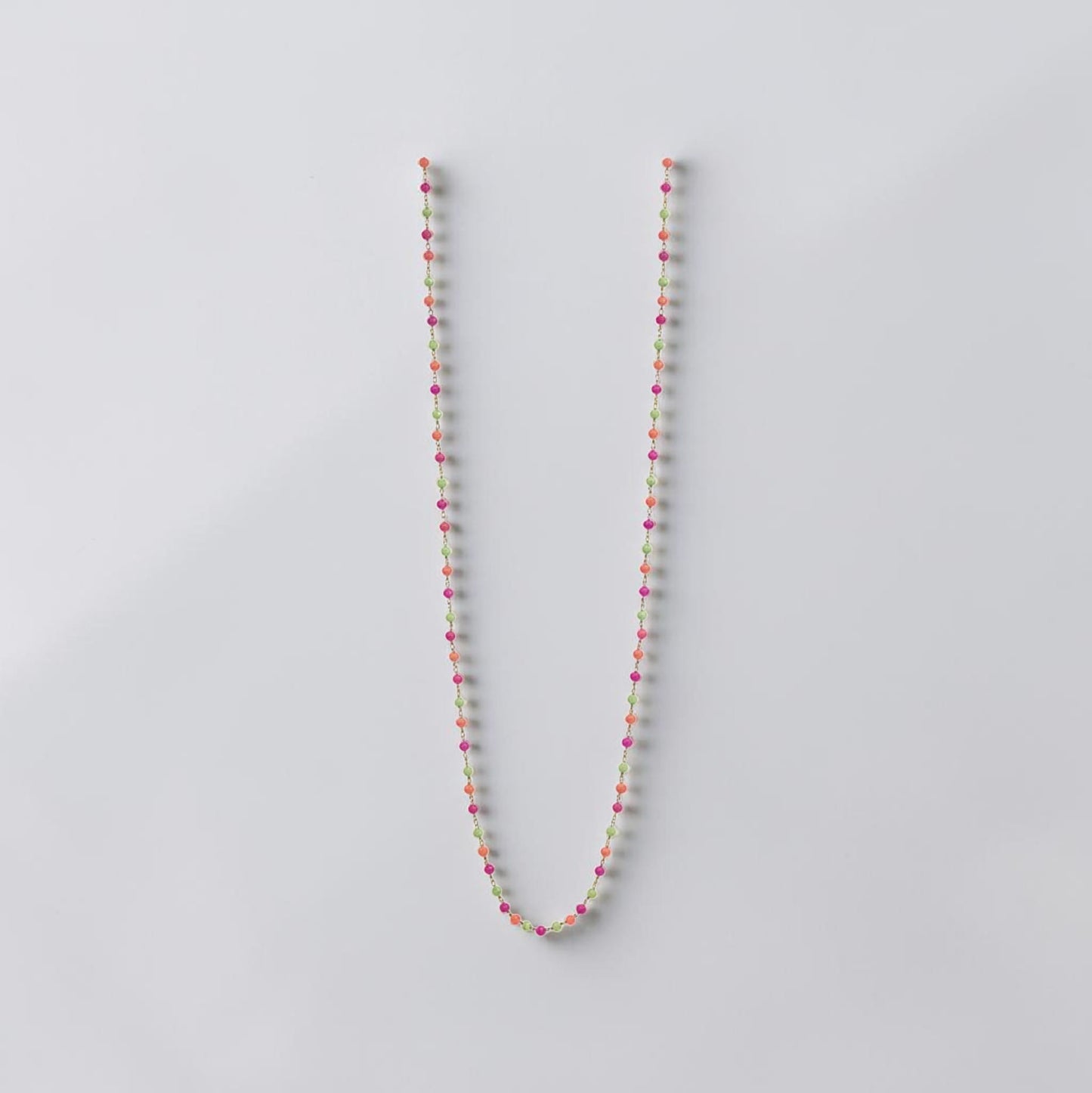Collana Lunga Stile Rosario Verde /Arancio/Fucsia, in Argento s925