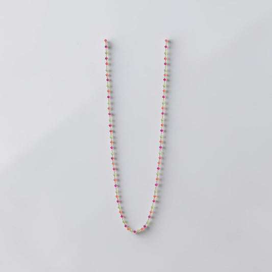 Collana Lunga Stile Rosario Verde /Arancio/Fucsia, in Argento s925